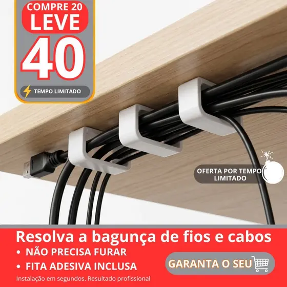 Kit 20 Organizadores de Fios e Cabos Invisível