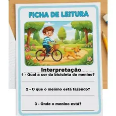 24 FICHAS DE LEITURA INTERPRETAÇÃO 14X20CM (Imagem ou Texto) PLASTIFICADA COM CANETA ESCREVE E APAGA