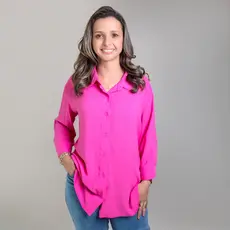 Camisa Social Cores Lisas Botão Gola Manga 3/4 Tendência