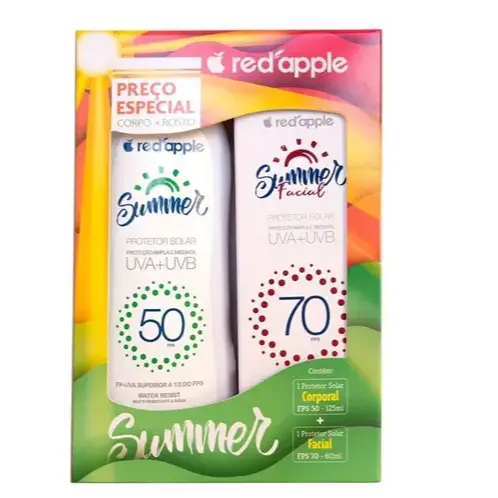 Kit Protetor Red Apple Summer FPS50 125ml + Protetor Facial FPS70 60g (Original)