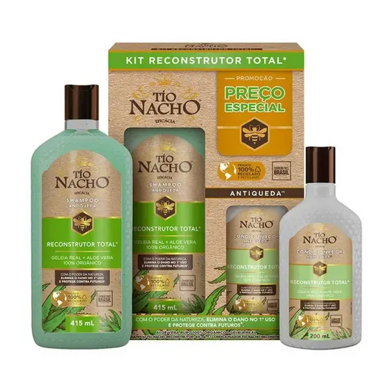 Kit Tio Nacho Antiqueda Reconstrutor Total Shampoo 415ml + Condicionador 200ml