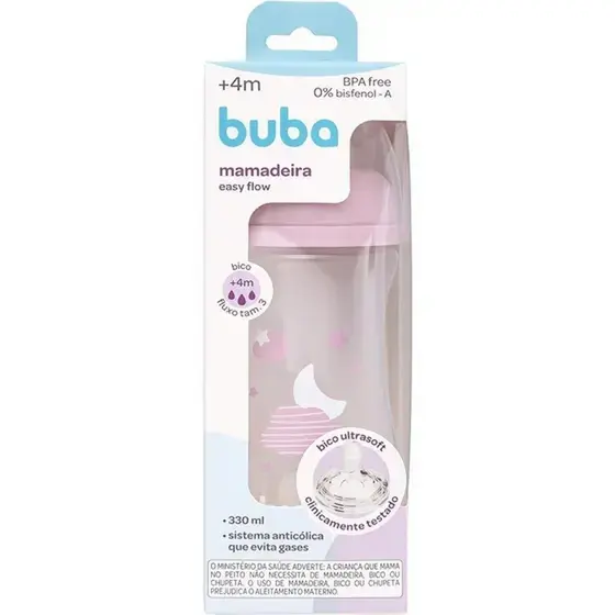 Buba Mamadeira Easy Flow Nuvem Rosa 330ml