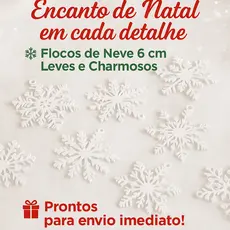 Kit Floco de Neve Natalino Enfeite p/ Árvore 6 cm | Decoração de Natal Charmosa  5/10/15/20 Unidades