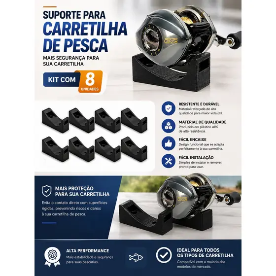 Suporte para Carretilha de Pesca Parede Kit 8 – Organizador