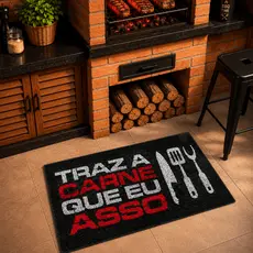 Tapete Porta Entrada Casa Capacho Vinil Traz a Carne 40x75cm