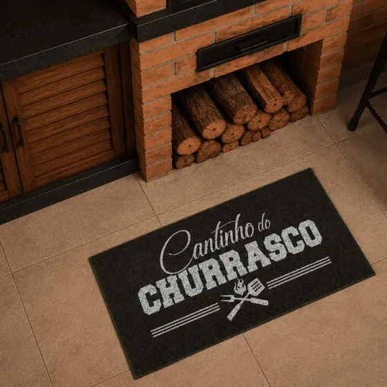 Tapete Porta Entrada Casa Capacho Vinil Cantinho do Churrasco 40x75cm