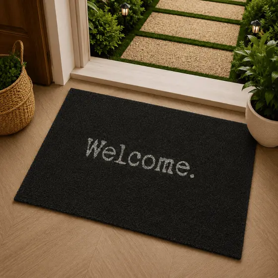 Tapete Porta Entrada Casa Capacho Vinil Welcome Maquina de Escrever 40x75cm