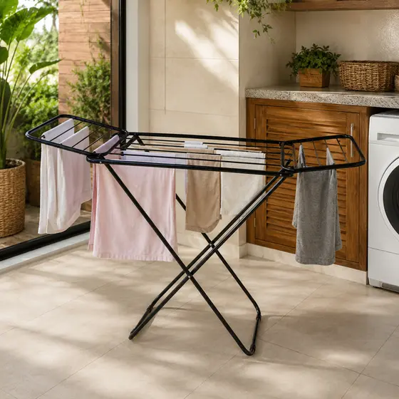 Varal de Chão Retratil Estendedor de Roupas com Abas Grande Slim Dobrável Reforçado Apartamento Casa Retratil