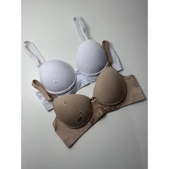 Kit 2 Sutiãs Plus Size Alça Reforçada Liso Tecido Detalhe Rendado Confortável Casual