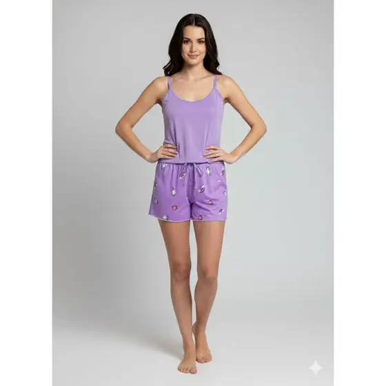 Baby Doll Estampado Fresquinho Alça Tecido Leve Maleável Moda Noite Pijama