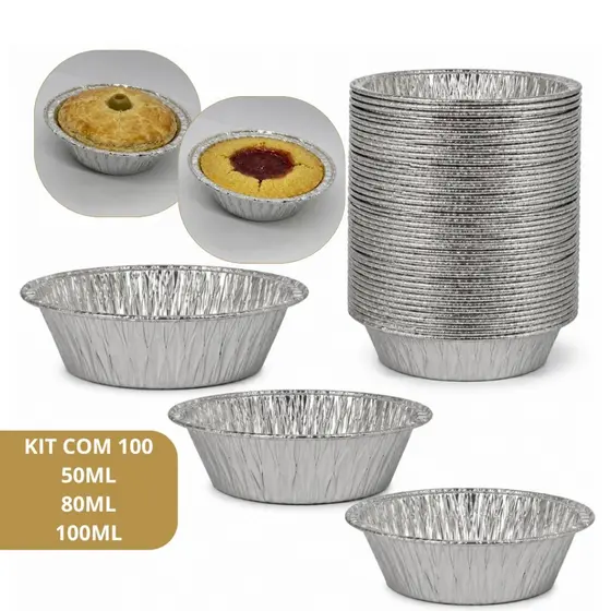 100 Forminhas de Empada Doces Aluminio Descartavel Forma 50ml 80ml 100ml