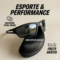 Óculos de Sol Masculino Com Estojo UV400 Esportivo Preto Fosco/Brilhante