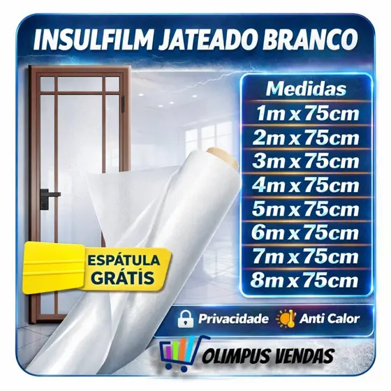 Insulfilm Jateado Branco 75cm Vidro Janela Porta Blindex Box Banheiro Película Privacidade Decorativo