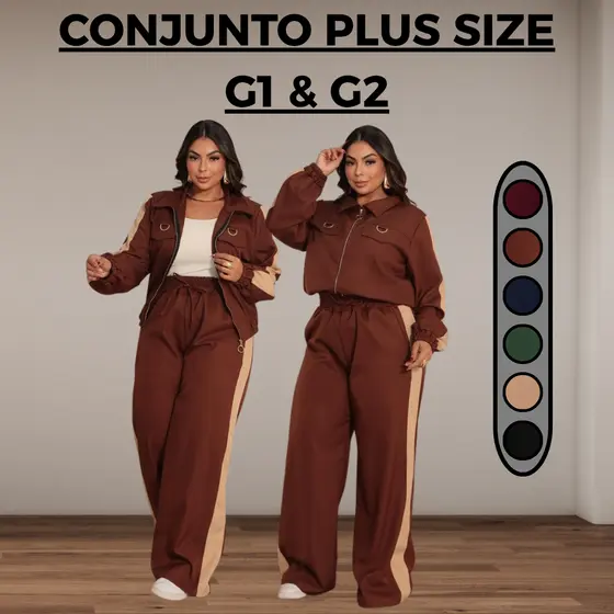 Cojunto Feminino Plus Size Calça e Jaqueta em Tecido Luiz Twill Bonito e Elegante