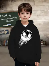 Moletom infantil Estampado Bola De Futebol Blusa De Frio Com Capuz Canguru Algodão Peluciado
