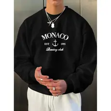 Moletom Maculino Blusa de Frio Casaco Grosso Sem Capuz Flanelado Estampado Monaco Lançamento
