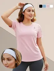 Kit Camiseta Dry Fit Feminina Academia Fitness Corrida Treino Caminhada UV + Faixa de Cabelo