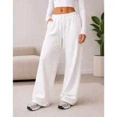 Calça Moletom Feminina Wide Leg Flanelada Com Bolso Cós Elástico Casual Academia Moda Premium