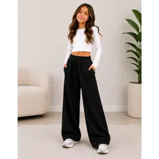 Calça Moletom Infantil Feminina Flanelada Com Bolso Wide Leg Moda Inverno Casual Peluciada