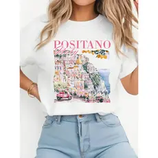 Camiseta Feminina Estampada Positano Itália - Paisagem Vibrante Verão Manga Curta Confortável