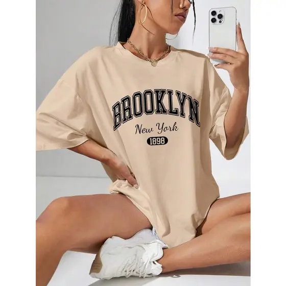 Camisa Unissex New York Oversized Streetwear Brooklyn Lançamento Camiseta 100% Algodão 30.1