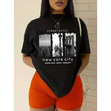 Camiseta Feminina T-shirt Estampada Laço – Blusa Leve Gola Redonda Casual Solta Verão Pastel