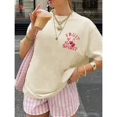 Camiseta Feminina T-shirt Estampada “Fruit of the Spirit” Blusa Bege Cristã Casual Verão Confortável