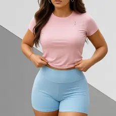 Conjunto Fitness Feminino Dry Fit Camiseta Respirável +Short Zero Transparência Academia Premium