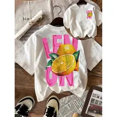 Camiseta Feminina T-shirt Estampada Fruta Cítrica “G” – Blusa Casual Verão Gola Redonda