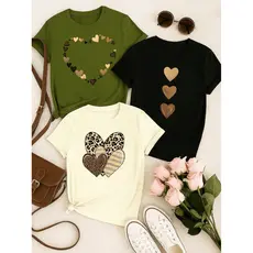 Kit 3 Blusas Femininas 100% Algodão – Confortáveis, Macias, Estampas de Coração, Casual e Moderna