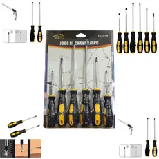Kit Conjunto Jogo Chaves Fenda Philips Com 6 Peças Profissional Pretas Com Cabos Emborrachados