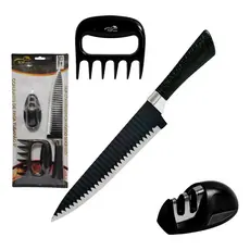 Kit De Faca Churrasco Tubarão 8 + Garra De Urso + Amolador Top Casa Utensílio Cozinha