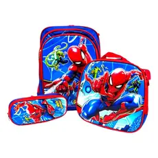 Kit Mochila Escolar Infantil Homem Aranha Com 3 Peças Em Alto Relevo 3D Mochila - Lancheira Térmica - Estojo