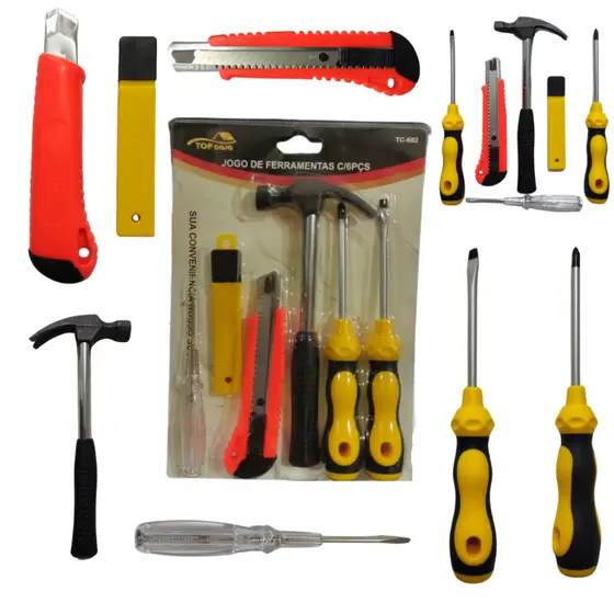 Kit Conjunto Jogo De Ferramentas Chaves Teste Fenda Philips Martelo Estilete E Refil