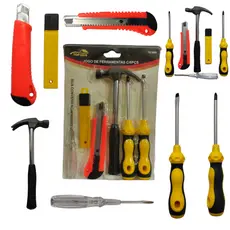 Kit Conjunto Jogo De Ferramentas Chaves Teste Fenda Philips Martelo Estilete E Refil