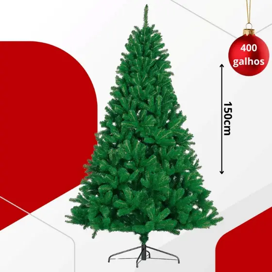 Arvore de Natal Pinheiro Tradicional 1,5m 400 Galhos Ajustável Hastes Flexíveis Decoração de Natal