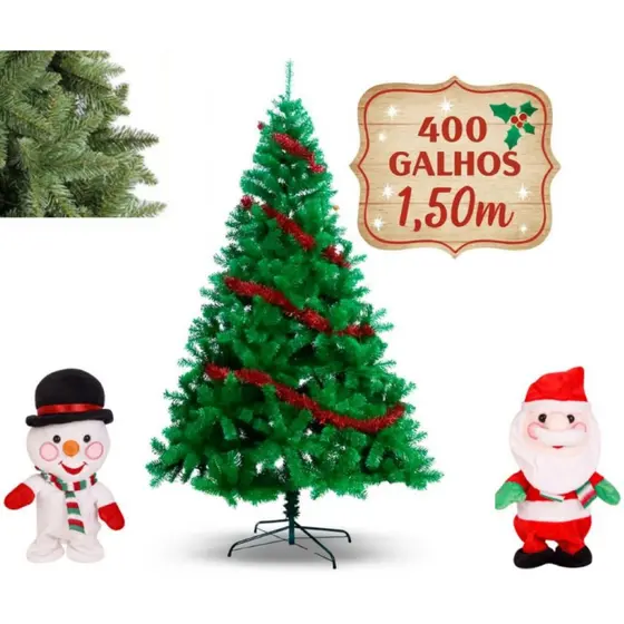 Árvore de Natal Pinheiro Tradicional Grande Luxo Desmontável Com 400 galhos e 1,50m Base de Ferro