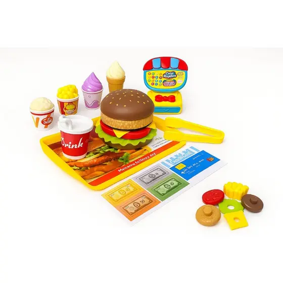 Kit Brinquedo Didático De Comida Lanche Fast Food Infantil Hambúrguer Mini Kitchen