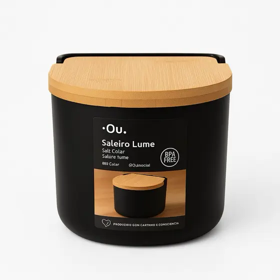 Saleiro De Mesa E Bancada Com Tampa De Bambu Linha Lume Ou