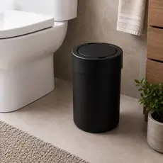 Lixeira Press 5L Banheiro com Tampa Basculante Compacta Redonda para Lavabo Quarto Escritório e Casa Coza