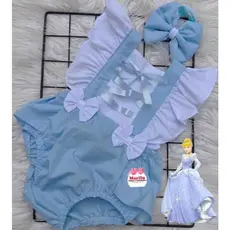 Jardineira Romper Tema Cinderela - Roupa Infantil de Bebê Menina