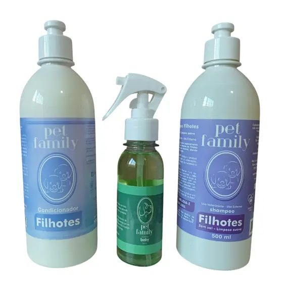 FILHOTES E PELES SENSÍVEIS - Shampoo + Creme Condicionador + Colônia Baby Pet Family