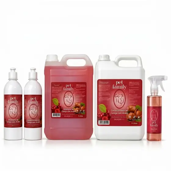 Kit Shampoo Condicionador Pet Cereja e Avelã Banho e Tosa Cães e Gatos Perfume Premium