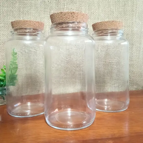 Kit 3 Potes de Vidro 830ml com Tampa Rolha Bolacha Sal Açúcar Macarrão Arroz Feijão
