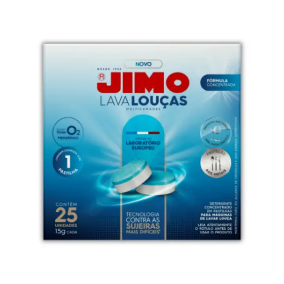 Jimo Máquina Lava Louças Pastilhas Multicamadas 25 un 3 em 1 Limpeza + Proteção + Brilho