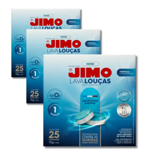 Jimo Máquina Lava Louças Pastilhas Multicamadas 25 un 3 em 1 Limpeza Proteção Brilho - Kit com 3