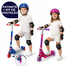 Patinete Infantil 3 Rodinhas com Luz Led e Freio Ajustável Menino Menina Até 25kg
