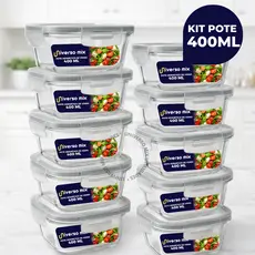 Kit 10 ou 5 Potes Vidro Hermético 400ml Quadrado Marmita Fitness