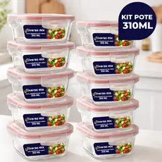 Kit 10 ou 5 Potes Vidro Herméticos 310ml Quadrado Para Alimentos Dispensa Resistente