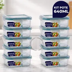 Kit 10 ou 5 Potes Vidro Herméticos 640ml Retangular Com Divisória Premium